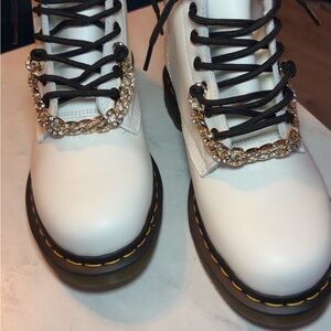 Dr. Martens White Leather Boots with Gold Chain